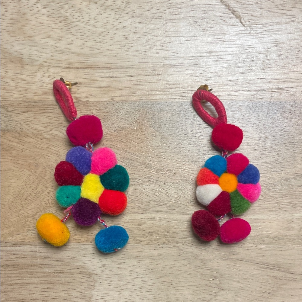 Colorful Pom Pom Flower Earrings
